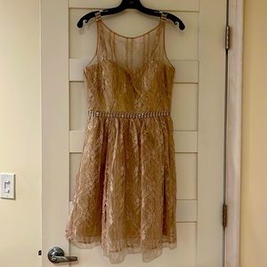 Aidan Maddox beige/gold lace dress size 8